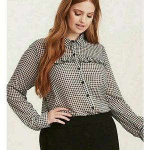 Gingham Ruffle Button Down